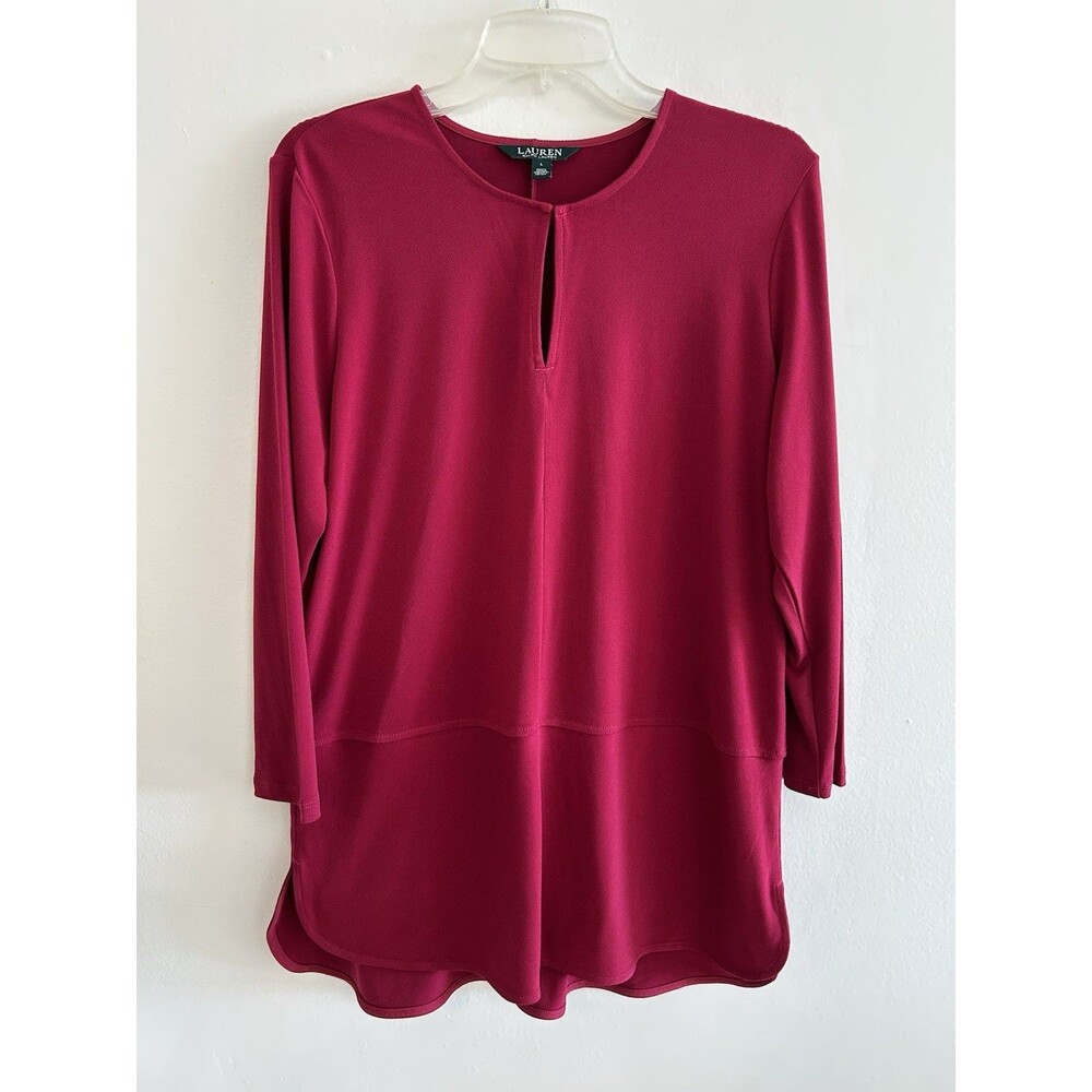 Lauren Ralph Lauren Womens Dress Bluz Red Keyhole Slit Size: L